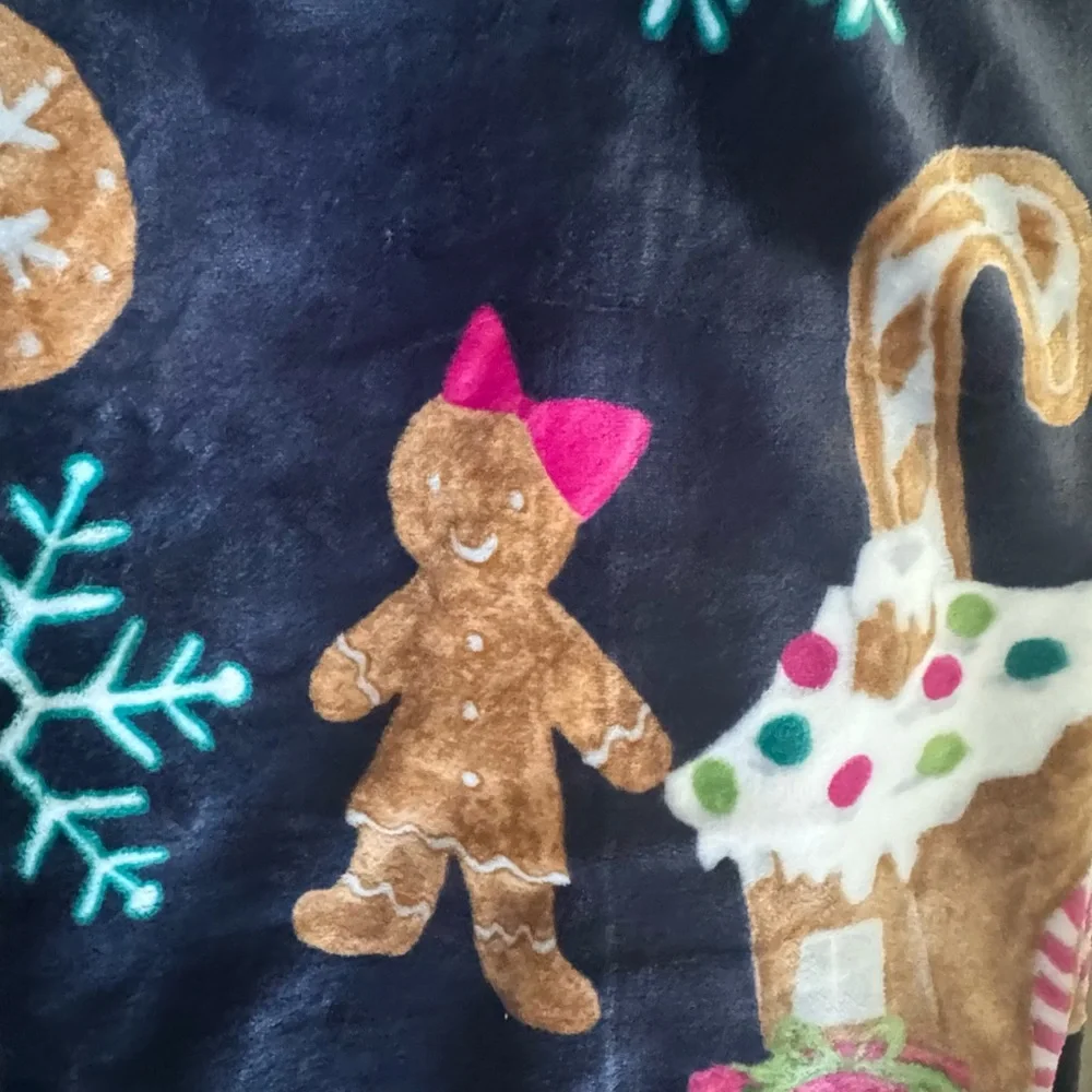 RAE DUNN PLUSH CHRISTMAS HOLIDAY THROW BLANKET w/GINGERBREAD HOUSE/MAN SNOWFLAKE